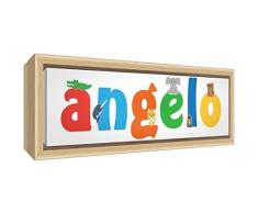 Little Helper Kunstdruck auf gerahmter Leinwand Holz natur, Position personalisierbar mit Namen von Jungen Engel 19 x 46 x 3 cm mehrfarbig
