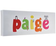 Feel Good Art Galerie verpackt Leinwandbild für Kinderzimmer, die Solide Front Panel rechteck Design Cute Illustrationen und personalisiert mit Girl s Name (15 x 42 x 4 cm, klein, Paige)