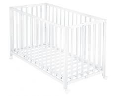 roba Klappbett Fold Up, Babybett 60x120 cm, Gitterbett Holz weiß, Bettchen 3-fach höhenverstellbar, platzsparendes Kinderbett inkl. Rollen zum Klappen