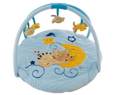 Bieco 17000000 Baby Erlebnisdecke Katze Mia, Babydecke mit Spielbogen, Spieldecke Plüsch Spielzeug, blau ∅ ca. 90 cm