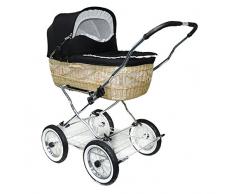 Eichhorn SEN-WN-K043-RF-AIR Weidenkorbkinderwagen mit Lederriemengestell Korb Weide Natur, Luftrad, Stoff schwarz