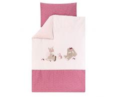 Nattou Bettwäsche-Set mit Wendemotiv, Bettdeckenbezug 100 x 140 cm und Kissenbezug 40 x 60 cm, Nina, Jade und Lili, Rosa