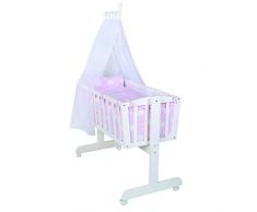 roba Komplettwiegenset, Babywiege Kleine Wolke rosa (40x90cm), Holz, weiß, Stubenwagen & Wiege mit Feststellfunktion, Wiegenset inkl. kompletter Ausstattung & Baby Bettwäsche (80x80cm)