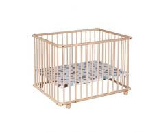 Geuther - Laufgitter Belami +, TÜV geprüft, höhenverstellbarer Laufstall, zerlegbar, gepolsterter Boden, Teppichrollen, klein, 76 x 97 cm, natur