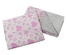 Babydecke Krabbeldecke mit Kissen 100% Baumwolle MINKY Kinderdecke 55x75 + 35x30cm multifunktional für Kinderwagen Babyschale Wiege Medi Partners (rosa Herzen mit grauen Minky)