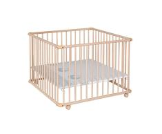 Geuther - Laufgitter Belami +, TÜV geprüft, höhenverstellbarer Laufstall, zerlegbar, gepolsterter Boden, Teppichrollen, 97 x 97 cm, natur, Schaf