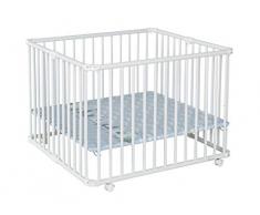 Geuther - Laufgitter Lucilee +, TÜV geprüft, höhenverstellbarer Laufstall, faltbar, gepolsterter Boden, Teppichrollen, 90,2 x 97,4 cm, weiß, Lama