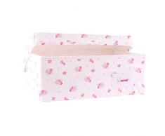 Minene Aufbewahrungsbox, klein, faltbar, Stoff, 32 x 21 x 12 cm, Leinen Kosmetik Schreibwaren Organizer mit Blumen (cremefarben mit Rosenmuster)