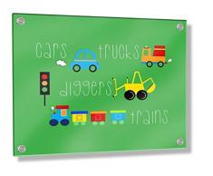 Feel Good Art Wand montiert Acryl Rahmen mit Stand-Off Schrauben (60 x 40 x 0,6 cm, groß, grün, Cars/Züge und LKWs/Boy s Wall Art)