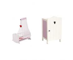 roba Puppenwiege aus Puppenmöbel Serie „Fienchen“, Puppenbett zum Wiegen + Puppenkleiderschrank Serie und Puppenzubehör, weiß lackiert