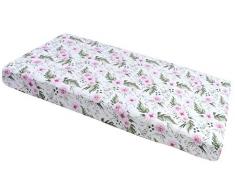 Spannbettlaken Spannbetttuch für Babybett Kinderbett 60x120 cm, 70x140 cm, 100% Baumwolle, fürs Baby, Baby Bettwäsche Größe: 120x60 cm, Muster: Gute Nacht Grau (pinke Blumen)