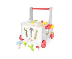 2 in 1 Lauflernwagen Werkzeug Werkstatt Lauflernhilfe Steckspiel mit Gummibereifung 34 x 36 x 44 cm, 13-teiliges Zubehör