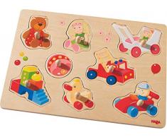 HABA 301963 - Greifpuzzle Meine ersten Spielzeuge | Holzspielzeug ab 12 Monaten | 8-teiliges Puzzle aus Holz mit bunten Spielzeugmotiven | Mit großen Knöpfen zum Greifen