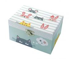 Trousselier - Katze - Schatztruhe - Spieluhr - Ideales Kindergeschenk - Phosphoreszierend - Leuchtet im Dunkeln - Musik Let It Be von den Beatles - Farbe grün - seladongrün