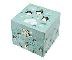 Trousselier - Pinguin - Schatzkiste & Musikschmuckdose - Spieluhr - Ideales Kindergeschenk - Phosphoreszierend - Leuchtet im Dunkeln - Musik Mozarts Kleine Nachtmusik - Farbe grün