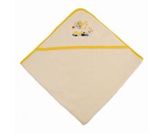 BIECO 44510000 - Baby Kapuzentuch aus 100% Baumwolle in beige, mit gelben Rand und Zebra Motiv, ca. 100 x 100 cm, ab 0 Monate