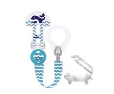 MAM Clip it. Fashion & Cover Schnullerband mit Saugerschutz, längenverstellbarer Schnullerhalter mit abnehmbarem Ring, passend für Schnuller, Beißringe sowie Spielzeuge, blau