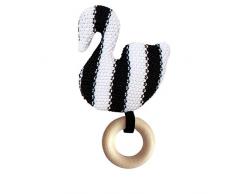 Manhattan Toy Kit Baby Rattle with Toy Swan Knit Babyrassel mit hölzernem Beißring