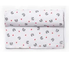 Ti TIN - Baby Musselin, 125x125 cm | Musselin Tuch mit Panda/Herz-Motiv, leichte und weiche Baumwollfaser, Mulltuch vielseitig einsetzbar, als Decke, Halstuch/Dreieckstuch, Spucktuch etc, Farbe: rot