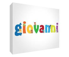 Little Helper Panel Dekoration Baby/Taufe Geschenk-Idee, Motiv Zeichnung personalisiert mit Namen für Teenager Giovanni 7.4 x 10.5 x 2 cm bunt