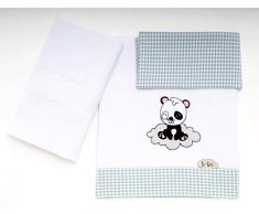 Ti TIN 3-teiliges Bett-Set Bettbezug für Babybett, 70x140 cm | Bettdeckenbezug+ Spannbettlaken mit Gummizug + Kissenbezug 100% Baumwoll-Popeline für Kinderbett, Panda-Bärchen-Motiv