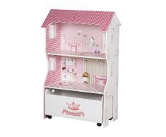 roba Puppenhaus & Spielregal, Spielmöbel & Puppenvilla für Ankleidepuppen inkl. Aufbewahrungsbox f. Spielzeug, rosa
