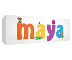 Feel Good Art Galerie verpackt Leinwandbild für Kinderzimmer, die Solide Front Panel rechteck Design Cute Illustrationen und personalisiert mit Girl s Name (21 x 59 x 4 cm, mittel, Maya)
