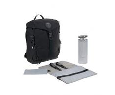 LÄSSIG Baby Wickel-/Wanderrucksack mit Wickelunterlage, Kinderwagenbefestigung, Flaschenwärmer wasserabweisend nachhaltig produziert/Outdoor Backpack black