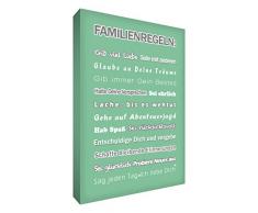 Little Helper FR2436-18G Feel Good Art Wandschmuck Leinwand im modernen typographischen Stil Familienregeln, 91 x 60 cm, hellgrün