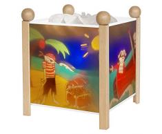 Trousselier - Pirat - Nachtlicht - Magische Laterne - Ideales Geburtsgeschenk - Farbe Holz natur - animierte Bilder - beruhigendes Licht - 12V 10W Glühbirne inklusive - EU Stecker