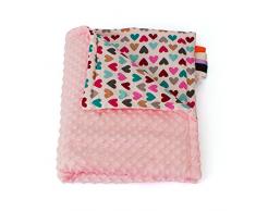 1buy3 MINKY Babydecke gefüttert |Plüschdecke |Krabbeldecke |Kuscheldecke 100 x 160 cm (Rosa + Herzen)