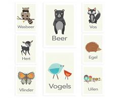 Children Inspire Design Bauernhof Kindergarten Kunst in Niederländisch - Vintage Bauernhoftiere - Satz von acht 5 x 7 Zoll Mauer Karten, Kinderzimmer Dekoration, Spielzimmer Dekor