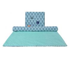 Babydecke Krabbeldecke mit Kissen 100% Baumwolle MINKY Kinderdecke groß zweiseitig 75x100 + 35x30cm multifunktional für Bett Kinderwagen Medi Partners (Wald mit minzer Minky)