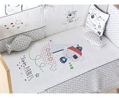 pirulos 27713320 Steppdecke, Nestchen und Kissen, Motiv Pirate, 72 x 142 cm, weiß und grau