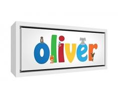 Little Helper OLIVER3084-FC-15DE Holz gerahmte Leinwanddruck Personalisiert mit Jungennamen, Oliver, Groß, 34 x 84 x 3 cm