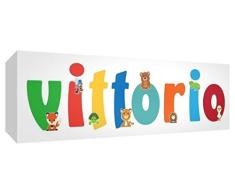 Little Helper Panel Dekoration Baby/Taufe Geschenk-Idee, Motiv Zeichnung personalisiert mit Namen für Teenager Vittorio 5 x 15 x 2 cm bunt