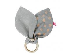 Beissring aus Holz mit Baumwolle (Öko-Tex Standard 100), naturbelassenes Teebaumholz - Kleckse apricot