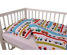 Zweiteilige Baumwollbettwäsche für Babybetten 100% Baumwolle 100x135 cm + Kissen 40x60 mit verdecktem Reißverschluss Babybettwäsche Kinder Bettwäsche (Autos)