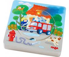 HABA 303252 - Holzpuzzle Feuerwehr-Einsatz | Puzzlespaß in 5 Schichten | Holzspielzeug ab 12 Monaten | 6 Stabile Holzteile mit bunten Feuerwehrmotiven