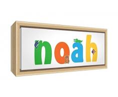 Little Helper Kunstdruck auf gerahmter Leinwand Holz natur, Position personalisierbar mit Namen kinderleicht Noah 25 x 63 x 3 cm mehrfarbig