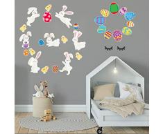 Bamsod Osterhase Ei Wandaufkleber Fensteraufkleber Wandtattoo Wanddekoration mit Osterhasen Ei Blumenattern für Schule, Zuhause, Büro, Party-Zubehör