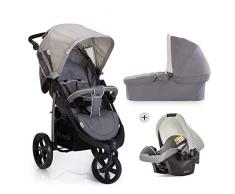 Hauck Viper SLX Trio Set/Dreirad Kinderwagen Set/Babyliegeschale/Liegebuggy, Gr. 0, Babywanne mit Matratze, ab Geburt bis 25 kg, höhenverstellbarer Griff, klein faltbar, leicht, Grau
