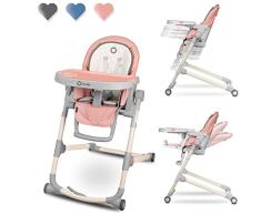 Lionelo Cora Hochstuhl Baby, Kinder Hochstuhl bis 15 kg, höhenverstellbar, regulierbare Rückenlehne, doppeltes Tablett, Einsatz für Kleinkinder (Rosa)