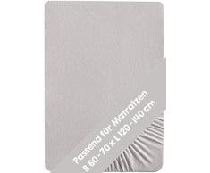 roba Spannbettlaken für Kindermatratzen, Kollektion „Lil Planet“, Singlejersey, 100% Bio-Baumwolle, Spannbetttuch passend für Matratzen 70 x 140 cm, Laken für Kinderbett, Babybett, grau