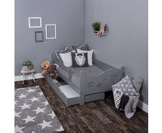 KAGU Chrisi Kinderbett Jugendbett Juniorbett Bett (140x70 cm oder 160x80 cm). Kiefernholz Massivholz inkl. Matratze und Schublade. (140 x 70 cm, Grau)