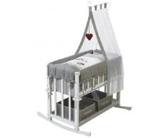 roba Beistellbett, Stubenbett 4 in 1, Adam & Eule, Babybett, Wiege & Kinderbank, Holz weiß inkl. kompletter Ausstattung & Baby Bettwäsche (80x80cm)