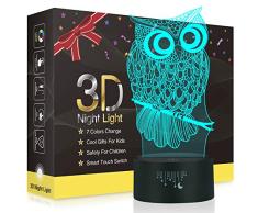 3D-Nachtlicht, Rquite Dekorative Nachttischlampe für Kinderzimmer, LED-Optische Illusion-Lampen, Touch-Schalter, 7 Farbwechsel, Urlaub, Weihnachten, Geburtstag, Geschenk für Baby Jungen und Mädchen