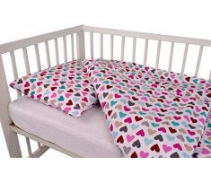Zweiteilige Baumwollbettwäsche für Babybetten 100% Baumwolle 100x135 cm + Kissen 40x60 mit verdecktem Reißverschluss Babybettwäsche Kinder Bettwäsche (Herzen)