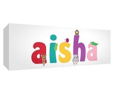 Feel Good Art Galerie verpackt Leinwandbild für Kinderzimmer, die Solide Front Panel rechteck Design Cute Illustrationen und Girl s personalisiert mit Name (30 x 84 x 4 cm, groß, Aisha)