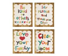 Good Manners Collection Kunstdrucke im Vintage-Stil, für Kinderzimmer, Familie, 4 Stück Antik 16x20